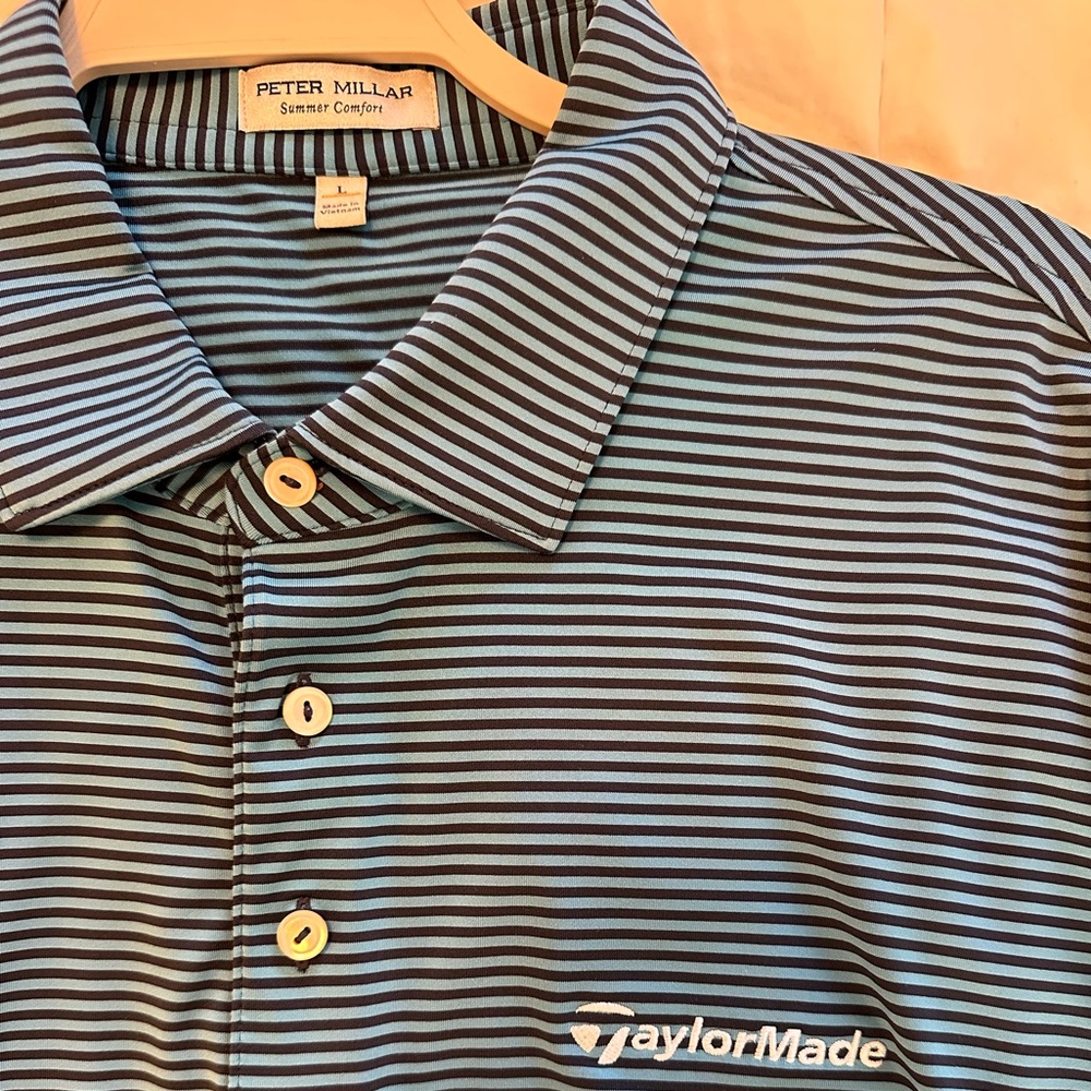 Peter Millar x TaylorMade Men's Navy Striped Polo - Picture 3 of 4